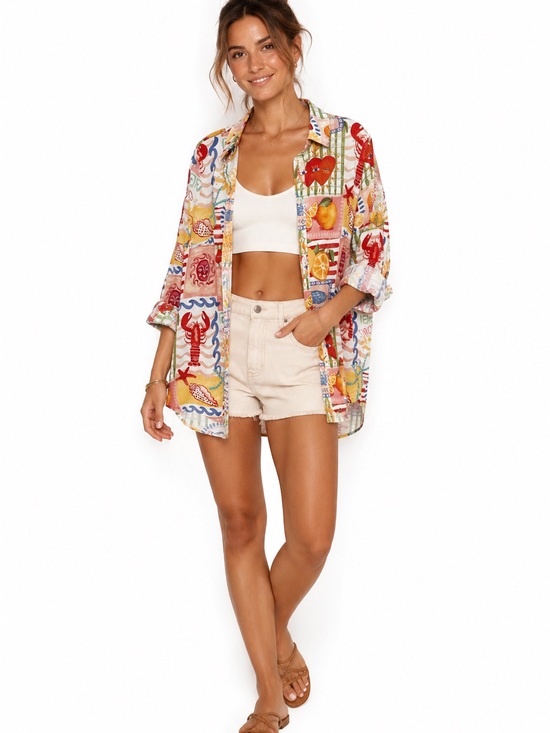 Calypso St. Barth Tops - Calypso St. Barth Multicolor Tropical Print Button-Down Shirt Coastal Size M